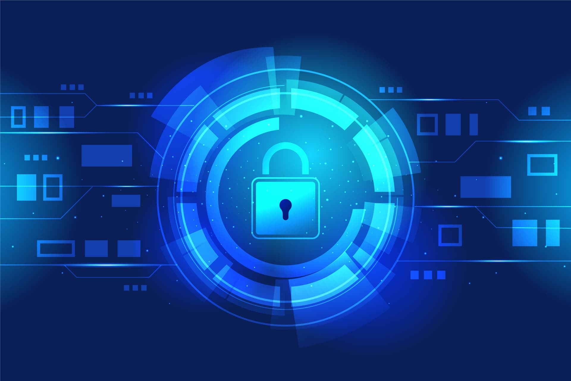 Illustration representing enhanced security features in Power Automate, with a glowing chip symbolizing digital protection and automation.