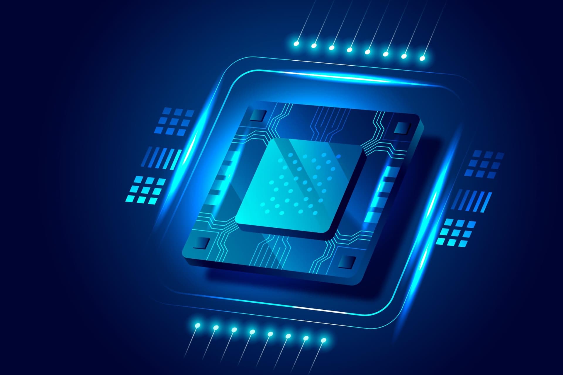 Digital illustration of a custom microchip representing OpenAI’s progress in AI hardware development.