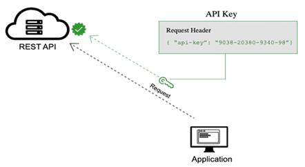 
Example of API key authentication showing a REST API request with an API key in the header.
