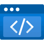 Icon of a browser window with HTML tags, symbolizing coding and development of static web applications.