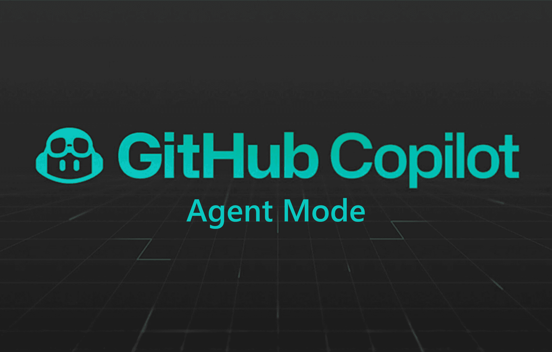 GitHub Copilot logo with text ‘Agent Mode’ on a dark grid background.