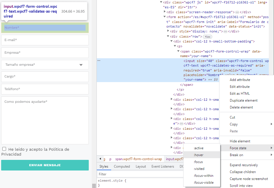 DevTools-Forzar Estado de Elemento DOM- Itequia