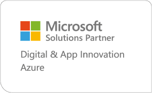Microsoft Solutions Partner badge for Digital & App Innovation on Azure, featuring the Microsoft logo and certification text.