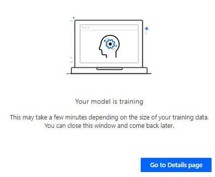 Power Automate screen showing AI model training in progress for invoice processing.