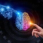 Digital illustration of a human brain with neural connections, highlighted in blue and orange, representing artificial intelligence.