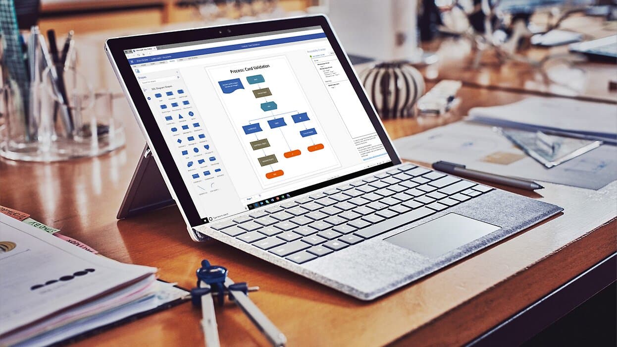 Laptop screen displaying a Power Automate process map titled 'Resume Candidate' with a flowchart of connected steps and actions.