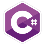 C# logo with purple hexagon and white letter C followed by sharp symbol.