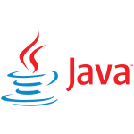 Java logo with red steaming coffee cup above the word Java."
