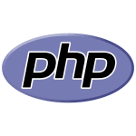 PHP logo with purple oval containing lowercase letters php.