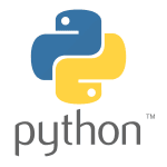 Python logo showing two intertwined snakes in blue and yellow with text python.