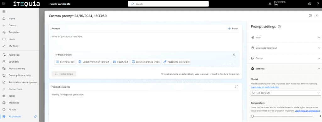 Automatiza y Mejora la Eficiencia con IA Generativa en Power Automate Prompt settings