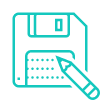 Teal icon of a floppy disk with a pencil overlay, symbolizing file saving or editing in a cloud storage environment.