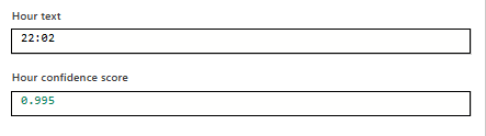 Extracted data preview showing a time field with a confidence score of 0.995.