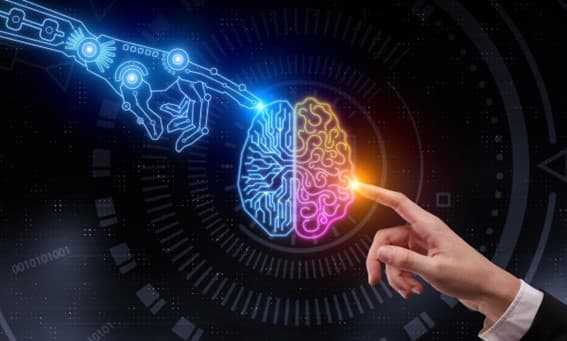 Digital illustration of a human brain with neural connections, highlighted in blue and orange, representing artificial intelligence.