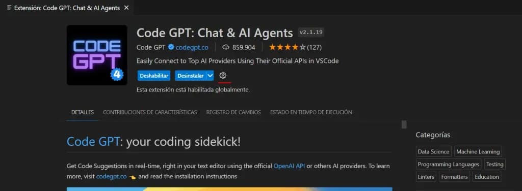 Integrar ChatGPT en Visual Studio Code - Itequia - Configuración de la clave de API