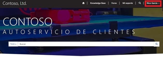 Logged-in view of Contoso's portal showing user Nico García in the top right corner."