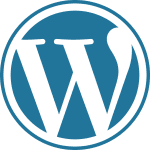 Circular WordPress logo with a “W” in the center, symbolizing the WordPress CMS.