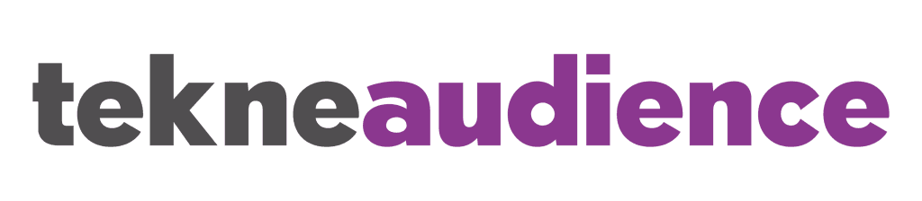 Tekneaudience logo with black and purple text, representing audience management services.