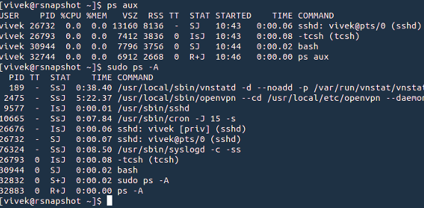 Terminal screenshot displaying Unix system processes, representing the early development of operating systems