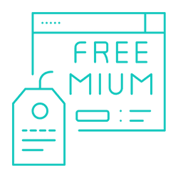 Icon labeled FREEMIUM with a price tag, representing tiered pricing models in a multi-tenant service setup.